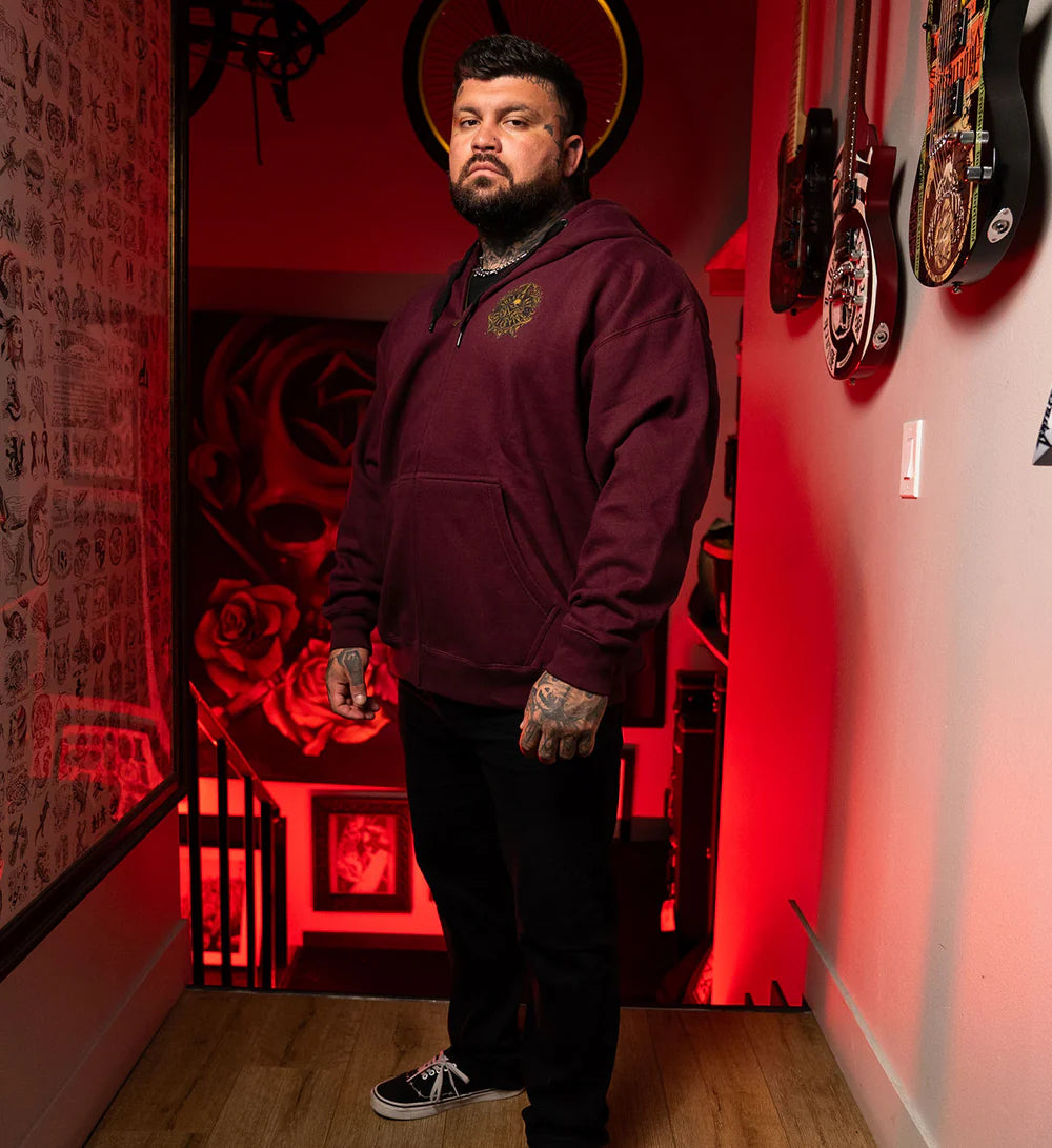 FILIGREE BADGE ZIP HOOD